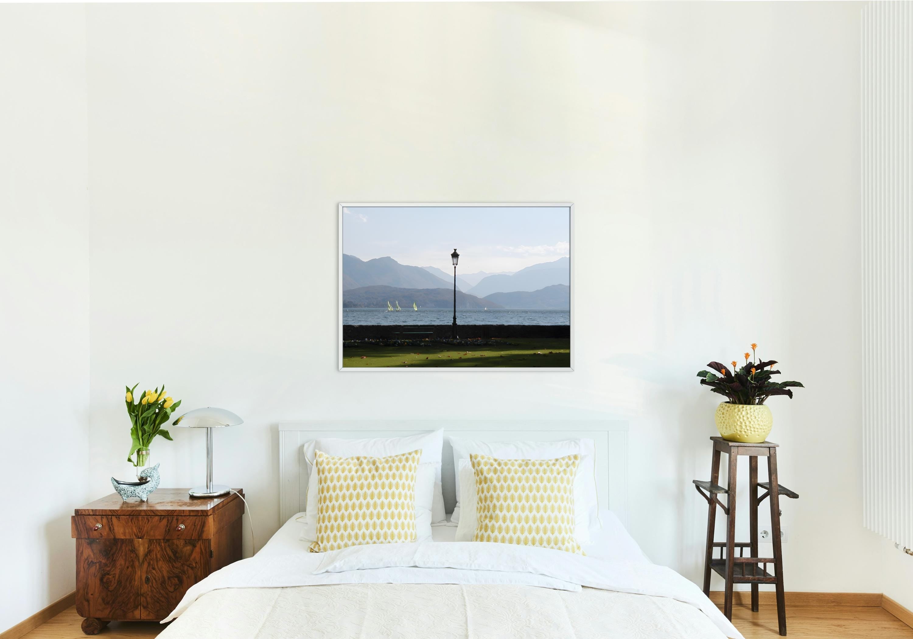 Tranquil Lake Annecy, France View with Lantern – Serene Landscape Photography Digital Download